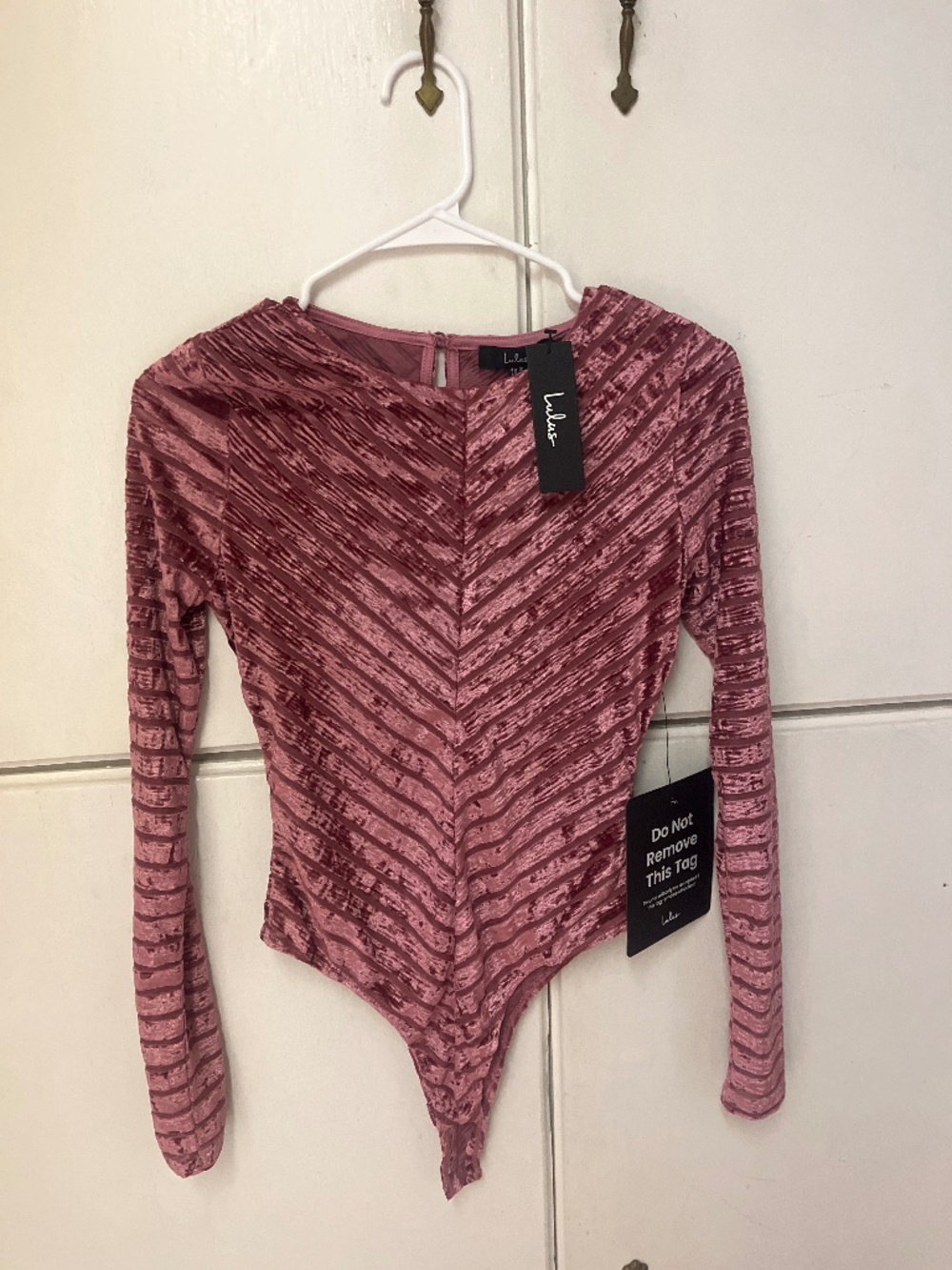 Lulu's Rose-Mauve Velvet Bodysuit NWT Long Sleeve Stretch Fitted Going Out Top
